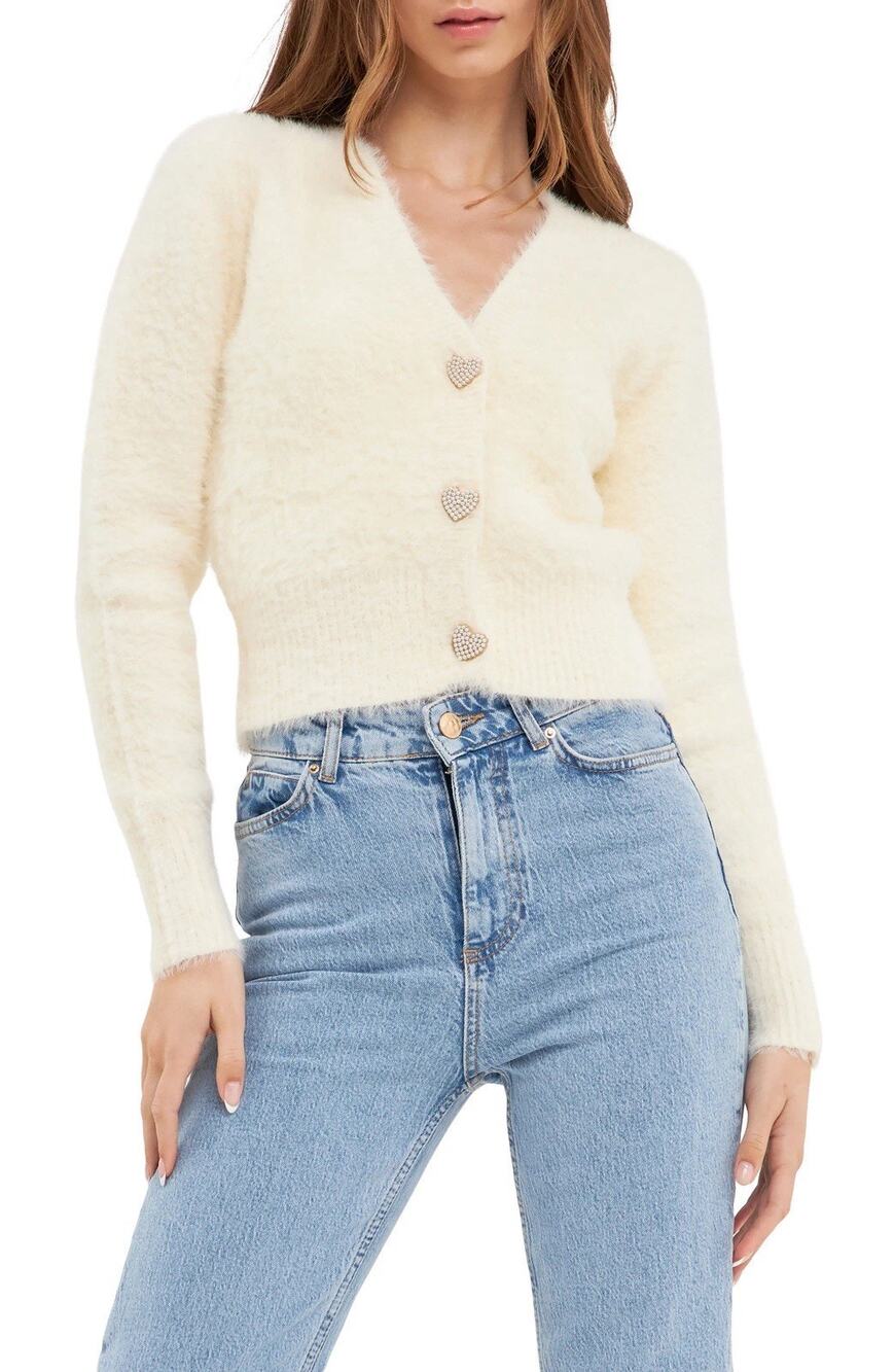 English Factory Pearly Heart Button Sweater XS